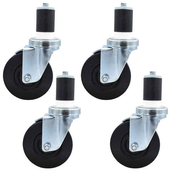 4-inch Hard Rubber Stem Casters, Top Lock Brake, 300lb Capacity, 4PK